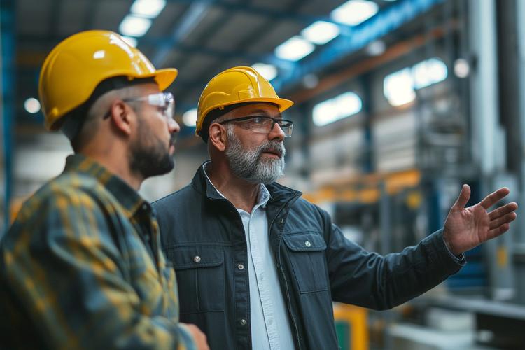 Engineer consulting with the foreman in a modern industrial factory discussing new production projects or investments Team management in a manufacturing facility | OMC GROUP