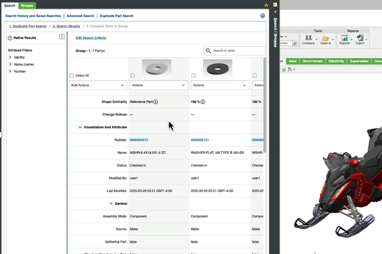 windchill-demo-screenshot-parts-rationalization-product-ui | OMC GROUP windchill, plm, pdm, windchill plm, ptc plm, ptc pdm, omc plm, omc pdm, omc windchill, partnervision, virtualcae, infoaxis, 9altitudes, 3hti, ptc, omd group